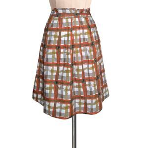 Vintage Y2K Anthropologie BELLA BIRD Printed Ruffle Waist Skirt Pockets Cotton S